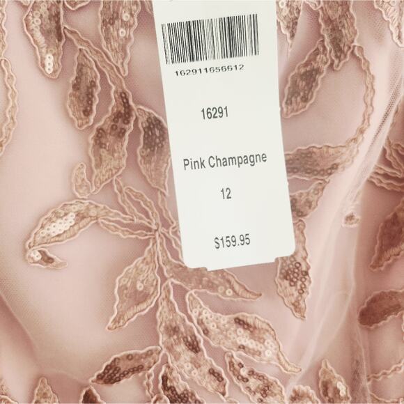 12 New Pink Champagne Lace Top Chiffon Dress - Picture 7 of 8